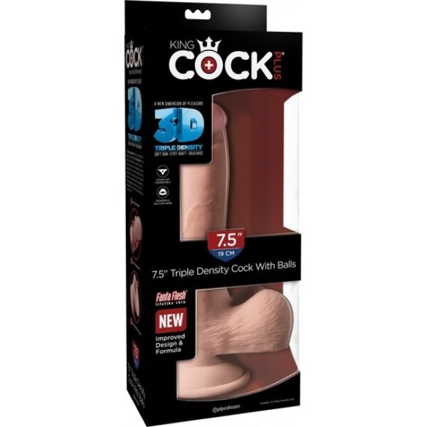 Realistické dildo King Cock Plus Triple Density s textúrovanými detailmi a základňou s prísavkou