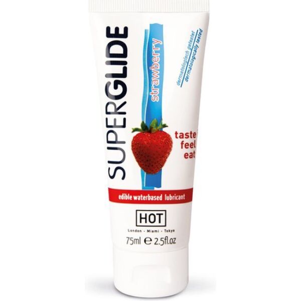 Jedlý lubrikant HOT Superglide 75 ml, dostupný v piatich príchutiach