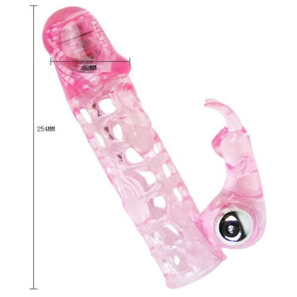 Vibračný návlek na penis Baile Ultimate Sleeve Love, priehľadný