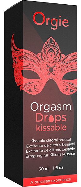 Sklenená fľaštička s kvapkadlom Orgie Orgasm Drops Kissable, 30 ml