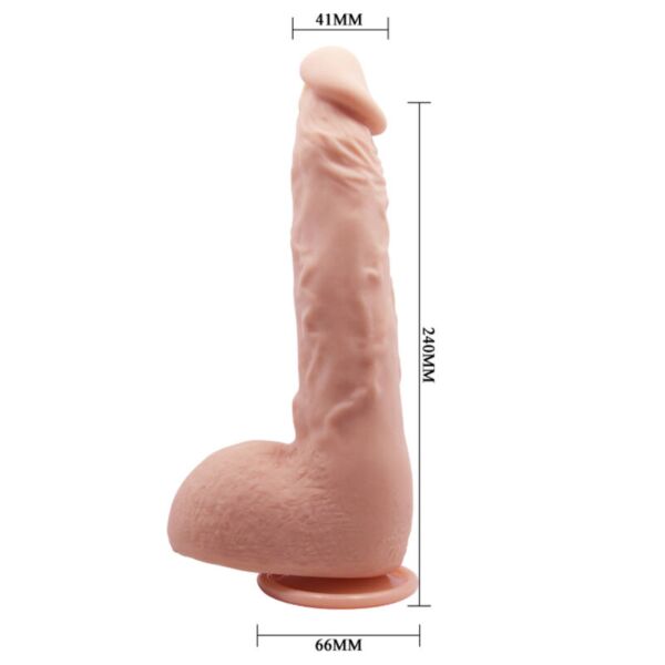 Realistické dildo Baile Jason 24 cm so zakriveným telom, semenníkmi a prísavkou na spodnej strane
