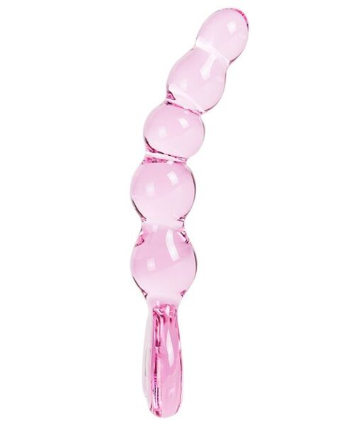 Dildo s guľôčkami S Pleasures Crystal Aphrodite, priehľadné ružové, so základňou v tvare srdca