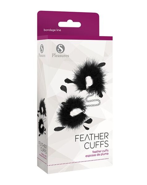 Putá S Pleasures Feather Cuffs, dve putá s pierkami spojené reťazou