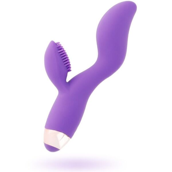 Vibrátor s dvojitou stimuláciou Womanvibe Donna v orgovánovej a zlatej farbe