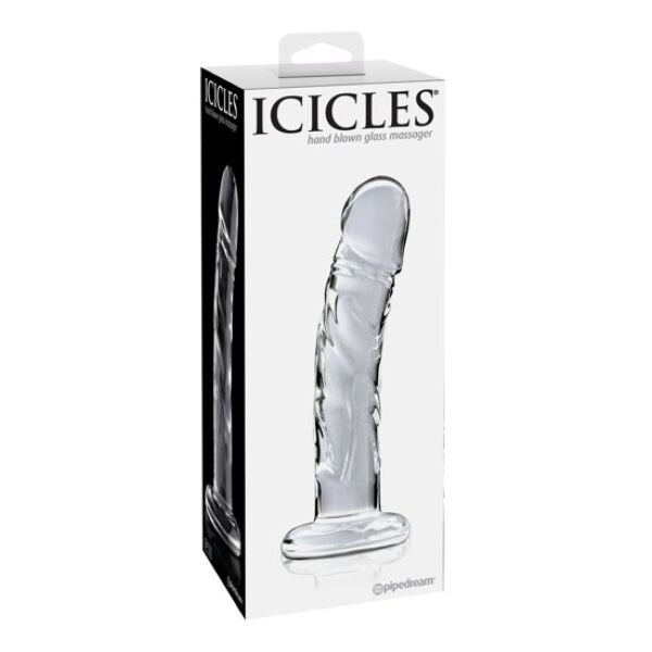 Sklenené dildo Pipedream Icicles N. 62, zakrivené a s plochou základňou