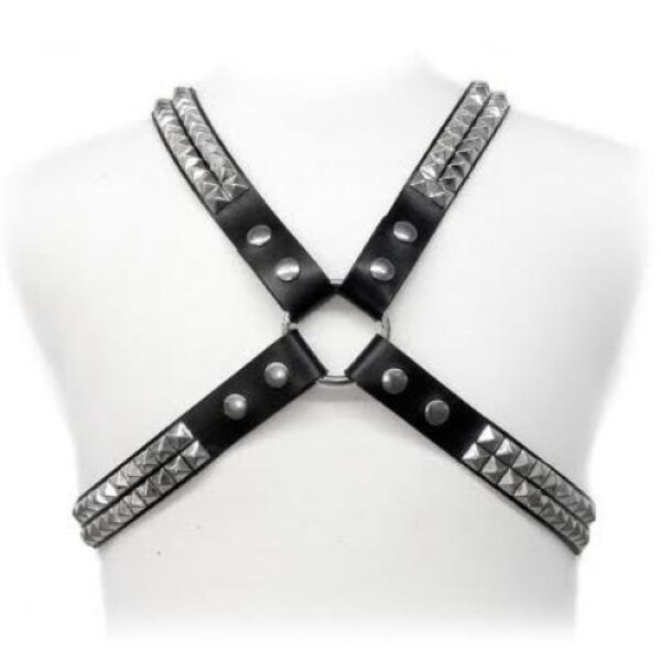Telový postroj pre mužov Leather Body Pyramid Stud, šnurovaný, s kovovými detailmi