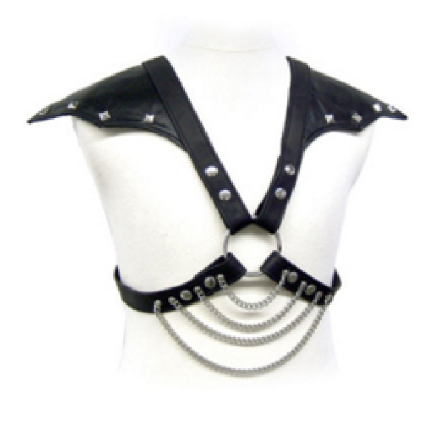 BDSM postroj Leather Body pre mužov s nastaviteľnými popruhmi a kovovými reťazami