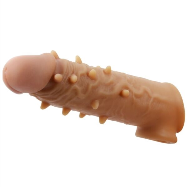 Realistický návlek na penis Pretty Love Osborn s reliéfnym povrchom a krúžkom na semenníky
