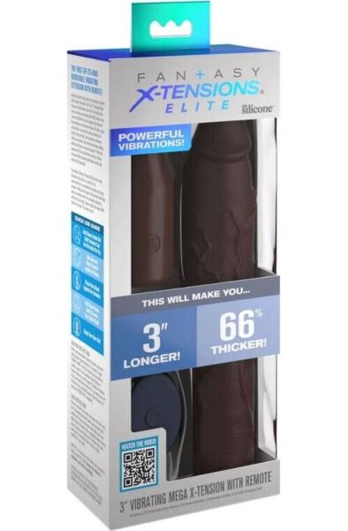 Hnedý návlek na penis Pipedream Fantasy X-tensions Elite Mega X-tension Brown s vibračným nadstavcom a ovládačom