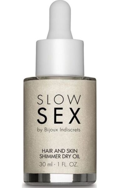 Fľaštička s pipetou so suchým zjasňujúcim olejom Dry-touch Shimmer Oil od Bijoux Indiscrets