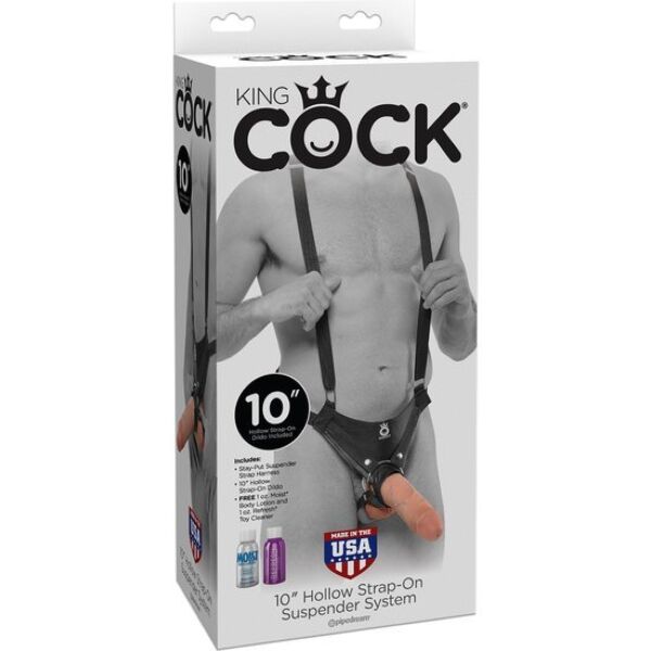 Dutý postroj strap-on King Cock Hollow 25 cm s nylonovými popruhmi a dildom v telovej farbe