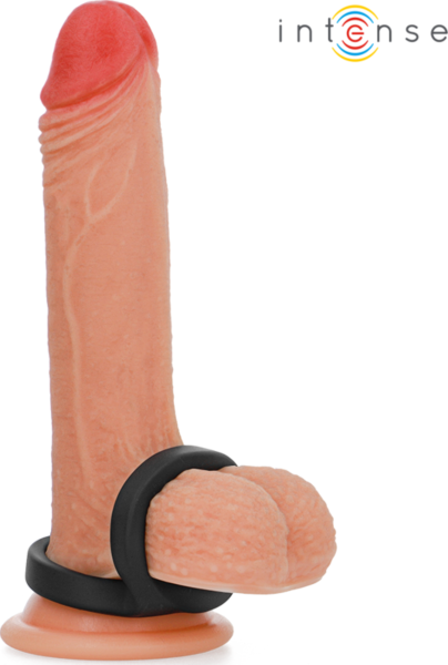 Dvojitý erekčný krúžok Intense Bobby na penis a miešok, čierny