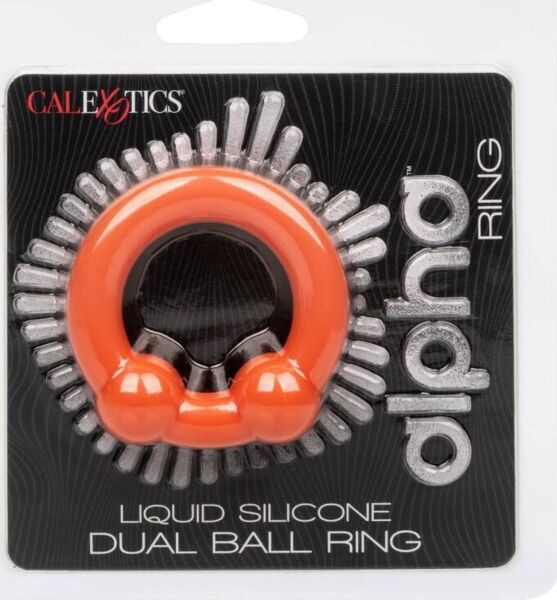 Erekčný krúžok CalExotics Alpha Dual Ball Ring z oranžového silikónu s dvoma guľami