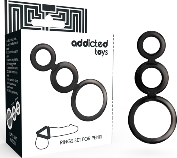 Set troch erekčných krúžkov na penis a semenníky Addicted Toys