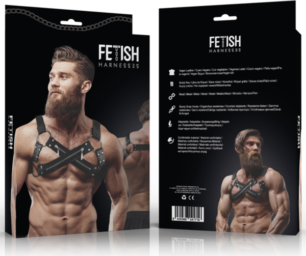 Predný hrudný postroj Bulldog od Fetish Submissive pre mužov z vegánskej kože s viacerými popruhmi