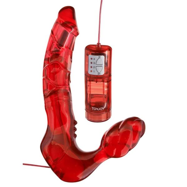 Strap-on postroj Toyjoy bez popruhov s dlhým a krátkym koncom a zabudovaným vibrátorom