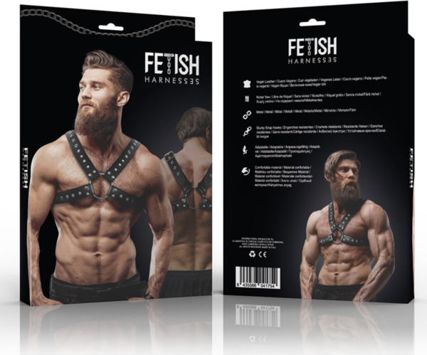 Hrudný postroj Fetish Submissive Attitude s krížovým dizajnom z vegánskej kože, s popruhmi prekríženými cez trup
