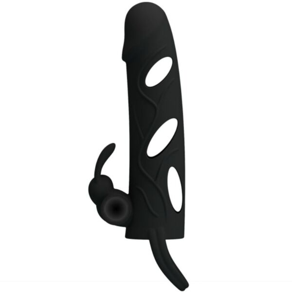 Čierny silikónový návlek na penis Pretty Love Male 14 cm s vibráciou