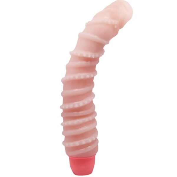 Realistický vibrátor BAILE Flexi Vibe Spiral v telovej farbe so žilkami a zaoblenou žaluďou