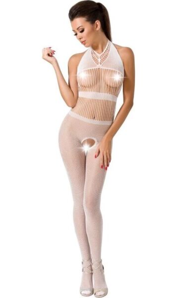 Sieťovaný bodystocking Passion BS048 s čipkou a otvorom v rozkroku