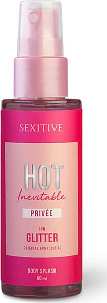 Body splash Sexitive Hot Inevitable s trblietkami, 60 ml fľaštička s rozprašovačom