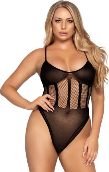 Set Leg Avenue Flawless Bodysuit & Skirt v čiernej farbe: nepriehľadné body so sieťkou v páse a sieťovaná puzdrová sukňa