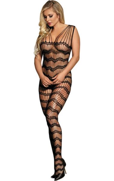 Čierny sieťovaný bodystocking Subblime s otvoreným rozkrokom a ramienkami
