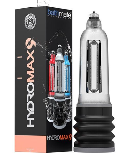 Penisová pumpa Bathmate Hydromax 9 s priehľadným valcom a čiernou podložkou