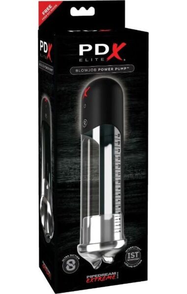 Sacia pumpa na penis Pipedream PDX Elite Blowjob Power Pump s priehľadným valcom a mäkkým vstupom
