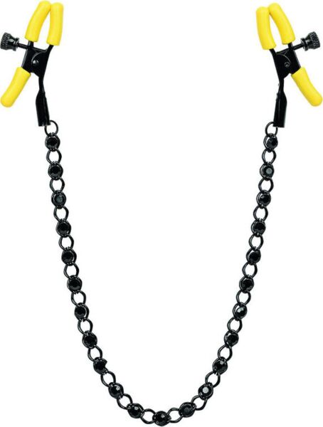 Svorky na bradavky CalExotics Boundless Nipple Teasers, čierne, s reťazou a kryštálmi