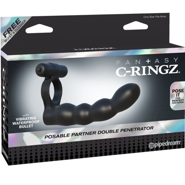 Erekčný krúžok Fantasy C-Ringz Dvojitá penetrácia od Pipedream s flexibilným stimulátorom