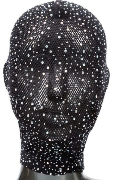 Čierna kukla CalExotics Radiance Full Hood Cover s kamienkami a korzetovým šnurovaním