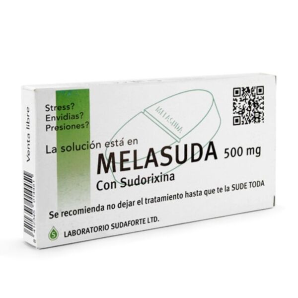 Škatuľka žartovných cukríkov Melasuda 500 mg od Diablo Picante, ktorá vyzerá ako krabička s liekmi