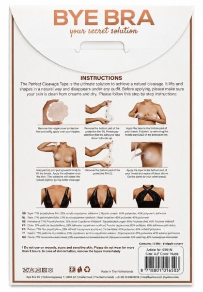 Lepiace pásky Bye Bra Perfect Cleavage na zvýraznenie dekoltu s krytkami bradaviek