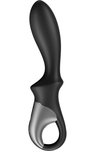 Análny vibrátor Satisfyer Heat Climax Connect App v čiernej farbe s rukoväťou a zadržiavacím krúžkom