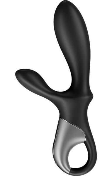 Análny vibrátor Satisfyer Heat Climax+ v čiernej farbe s dvoma ramenami a rukoväťou so zadržiavacím krúžkom