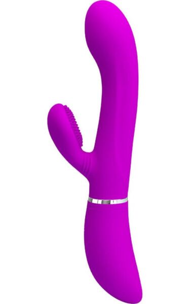 Rabbit vibrátor Pretty Love BI-014938 z fialového silikónu s ramenom na klitoris a zakriveným hrotom
