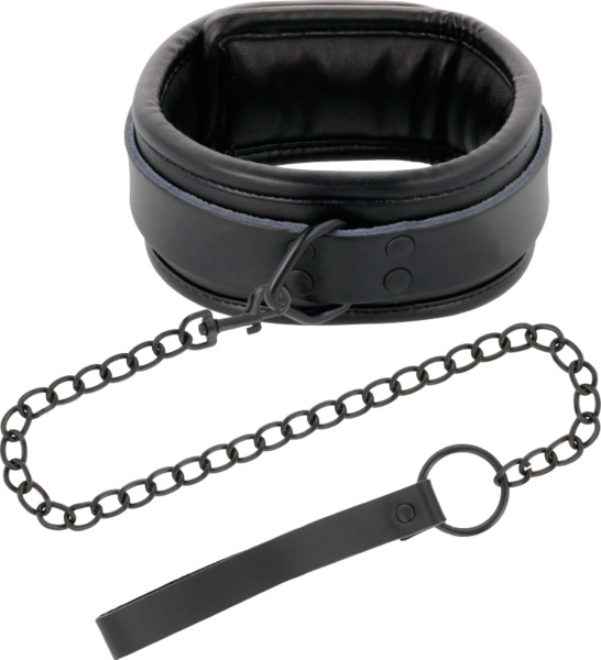 Postojový obojok Darkness Black Necklace with Chain, čierny, s reťazovým vodítkom