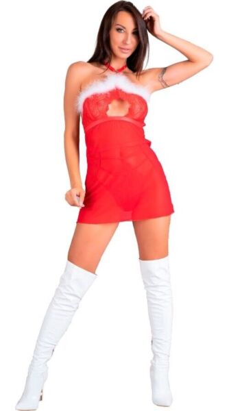 Vianočná súprava Livco Corsetti Santas Candy, košieľka a tangá v červenej farbe