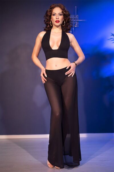 Erotický set Chilirose CR 4857 s topom na viazanie, širokými nohavicami a tanga
