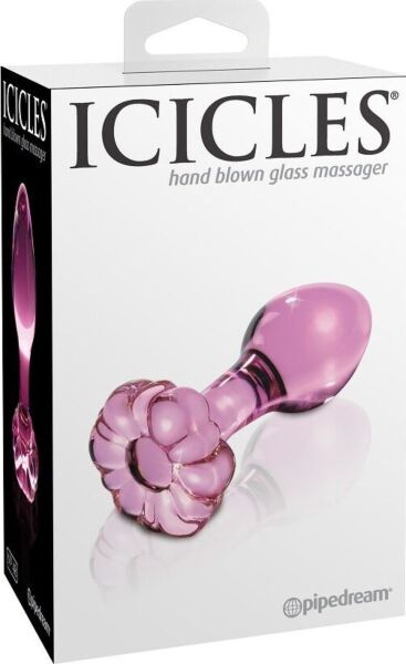 Sklenený análny kolík Icicles N. 48 so zakriveným telom a krúžkom na základni