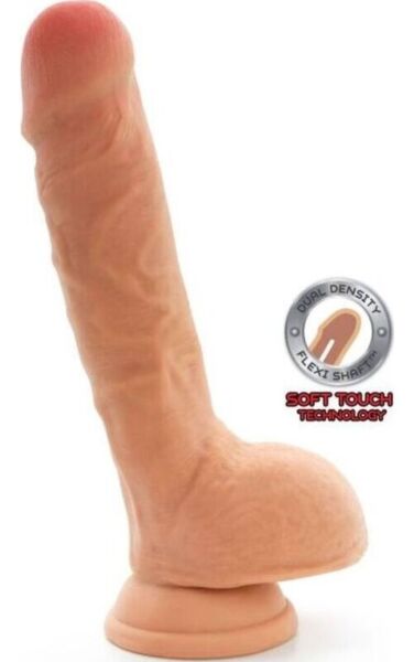Realistické dildo Toyjoy Get Real Dual Density v telovom odtieni so semenníkmi a prísavkou v základni