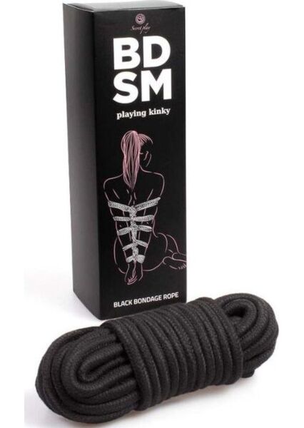 Čierne bondage lano Secret Play s dĺžkou 10 metrov z kolekcie BDSM Collection