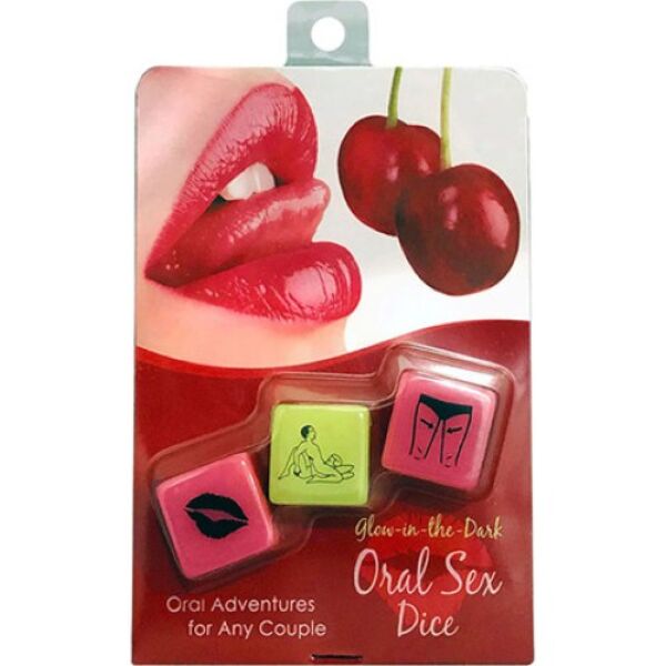 Tri erotické kocky Kheper Glow-in-the-Dark Oral Sex Dice, dve ružové a jedna zelená