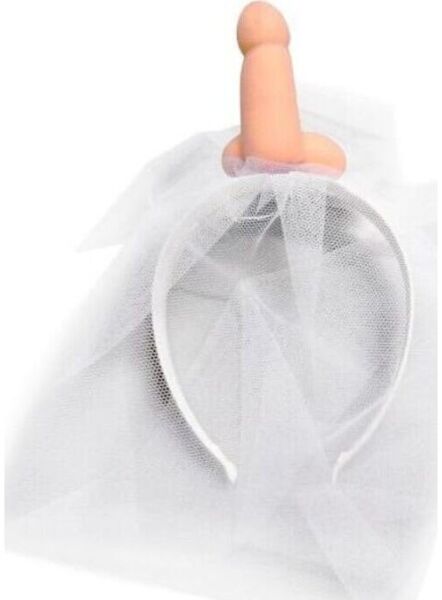 Čelenka s bielym závojom Diablo Picante White Bridal Veil a penisom navrchu