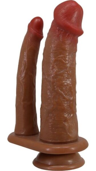 Dvojité dildo Pretty Love BW-008144Z telovej farby s dlhším tenkým a hrubším ramenom