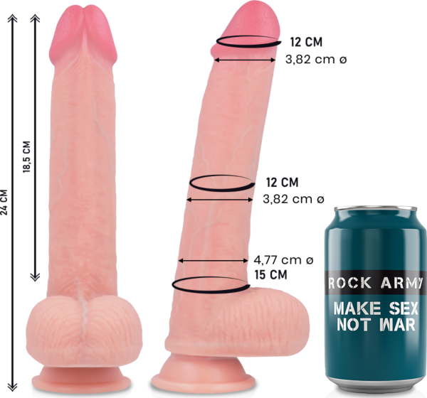 Realistické dildo Rock Army Kingcobra 24 cm v telovej farbe, s prísavkou