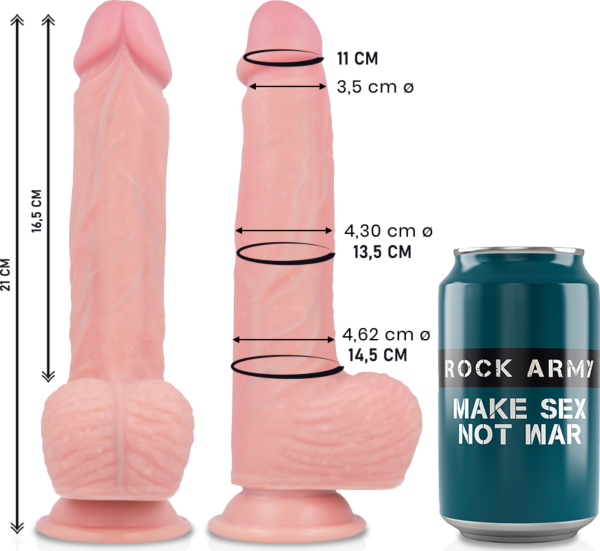 Realistické dildo Rock Army Spitfire 21 cm v prirodzenom odtieni so základňou s prísavkou