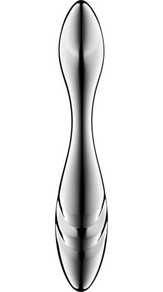 Dildo z nehrdzavejúcej ocele Satisfyer Pure Gravity 3, strieborné, s dvoma koncami