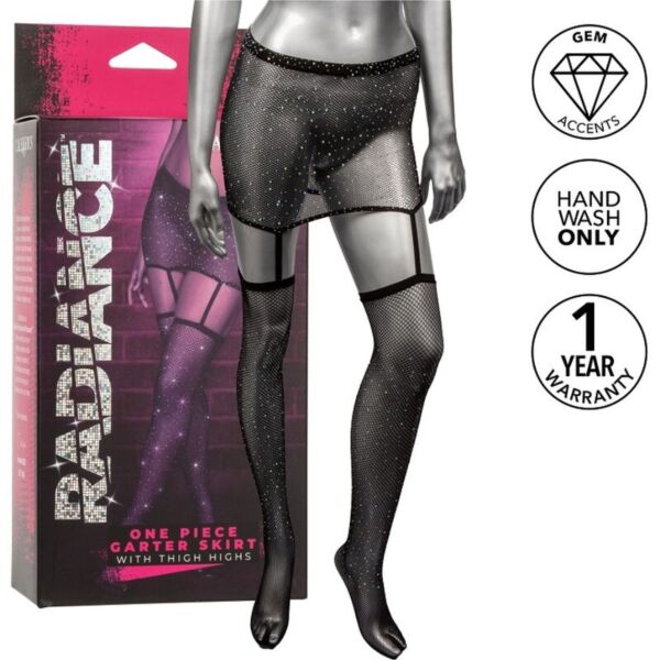 Pančuchy s podväzkami CalExotics Radiance Garter One-Piece, minisukňa s podväzkami a pančuchy po stehná v jednom kuse